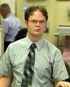 dwight-schrute-of-the-office-with-creepy-geek-in-short-sleeve-shirt-and-tie-look-239x300