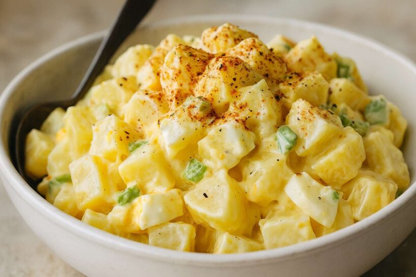Kartupeļu salāti būs daudz krēmīgāki un garšīgāki, ja majonēzi aizstāsi ar vienu labāku sastāvdaļu