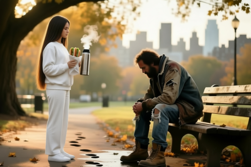 Elīna katru reizi izpalīdzēja cilvēkam pie stacijas, kas lūdza pēc ēdiena; vēlāk viņš viņai uzrakstīja vēstuli un paskaidroja kāpēc tur nonācis
