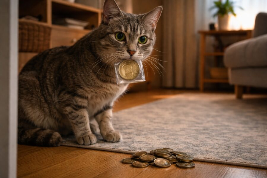 Kaķis sāka man mājās nes monētas, bet pa vienai: nolēmu kāpņutelpā nolikt video novērošanas kameru