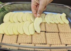 Vienkārši pārklājiet cepumus ar diviem āboliem: sulīgs deserts tikai 15 minūtēs, kas garšo labāk par smalkmaizītēm