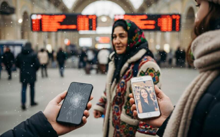 Steidzoties uz vilcienu, pie Origo nometu telefonu; čigāniete to man atdeva un lika man nekavējoties atgriezties mājās, lai izvairītos no nepatikšanām
