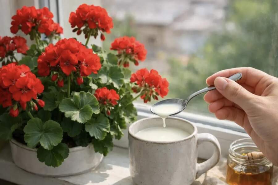 Pelargonija parādīs visu savu skaistumu: pietiek ar vienu karoti piebarojuma, lai ziedu “cepures” nosegtu visu zaļumu