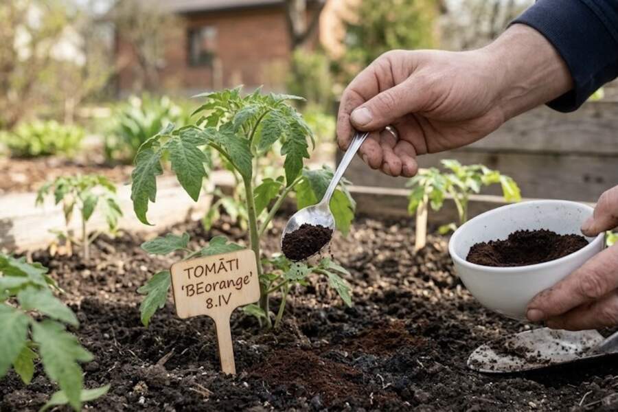 Tomāti aprīlī augs kupli un spēcīgi: pievienoju bedrītē vienu virtuves atlikumu, ko agrāk izmetu ārā
